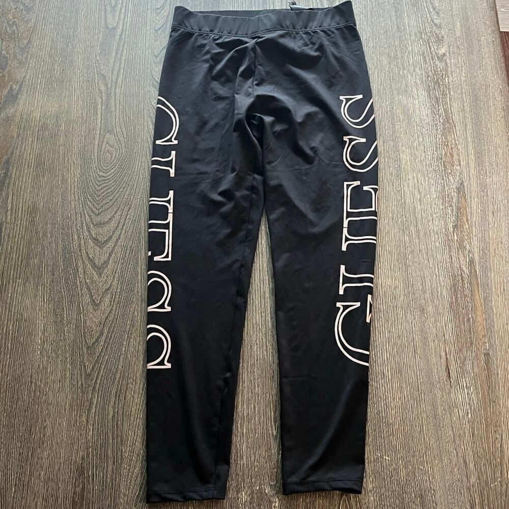 NWOT Guess Crop Leggings High Rise Elastic Waist Pull-On Logo Print Black Size M